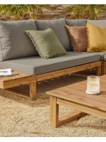 GOLDFINGER corner and coffee table with solid wood frame and fabric cushions for outdoor