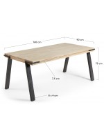 EVO Fester Tisch 160x90 oder 200x95 mit Platte aus gebleichtem massivem Akazienholz und Struktur aus gealtertem schwarzem Metall