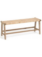 CAPRAIA banc 120 cm en bois de teck massif et rotin tressé pour usage intérieur ou extérieur