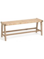 CAPRAIA bench 120 cm in solid teak wood and woven rattan for indoor or outdoor use