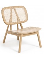 AMELIA armchair in solid teak wood and woven rattan for indoors or outdoors