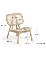 AMELIA sillón en madera maciza de teca y ratán tejido para interior o exterior