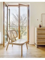 AMELIA sillón en madera maciza de teca y ratán tejido para interior o exterior
