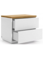 AYAGO 53x36 Eichenfurnier und weiß lackierter Nachttisch mit 2 Schubladen