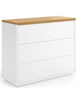 AYAGO commode 90x36 plaqué chêne et laqué blanc avec 3 tiroirs