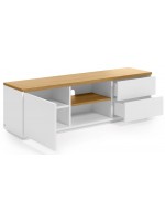 AYAGO Meuble TV 150x36 plaqué chêne et laqué blanc