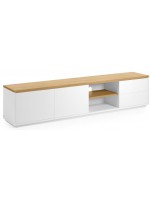 AYAGO Meuble TV 200x36 plaqué chêne et laqué blanc