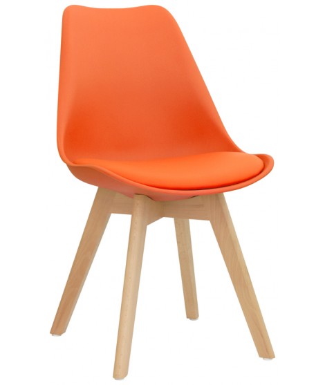 DEAR scelta colore sedia in polipropilene seduta con cuscino in ecopelle e gambe in legno