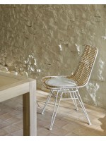 ASAI silla blanca o negra con estructura de metal y ratán para diseño de hogar o jardín