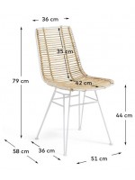 ASAI silla blanca o negra con estructura de metal y ratán para diseño de hogar o jardín