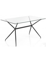 MEJOR Table 140 x 80 en métal chromé, fixé dessus en verre transparent, de conception simple, cuisine, bureau.