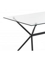 MEJOR Table 140 x 80 en métal chromé, fixé dessus en verre transparent, de conception simple, cuisine, bureau.