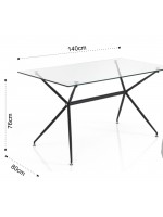 MEJOR Table 140 x 80 en métal chromé, fixé dessus en verre transparent, de conception simple, cuisine, bureau.