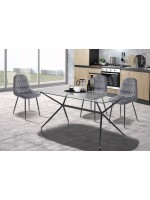 MEJOR Table 140 x 80 en métal chromé, fixé dessus en verre transparent, de conception simple, cuisine, bureau.