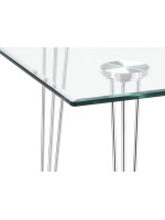 MANTRA fester schreibtisch tisch 130x80 aus transparentem gehärtetem glas und beine aus verchromtem metall design