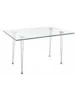 MANTRA fester schreibtisch tisch 130x80 aus transparentem gehärtetem glas und beine aus verchromtem metall design