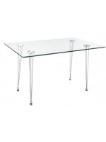 MANTRA mesa escritorio fija 130x80 en cristal templado transparente y patas en metal cromado design