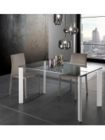 ALABAMA tavolo scrivania 140x80 fisso in vetro trasparente temperato e gambe in metallo verniciato bianco ufficio negozio casa