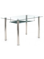 LINET 120 x 70 glass desk with shelf and chrome-plated metal base