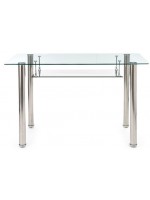 LINET 120 x 70 glass desk with shelf and chrome-plated metal base