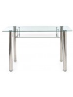 LINET tavolo 120x70 scrivania in vetro con ripiano e base in metallo cromato