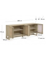 IVROSE sideboard 180x38 in solid wood and rattan in rustic colonial design