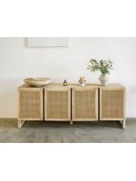 IVROSE sideboard 180x38 in solid wood and rattan in rustic colonial design