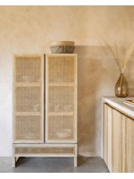 IVROSE armadietto mobile credenza in legno massello e rattan design rustico coloniale