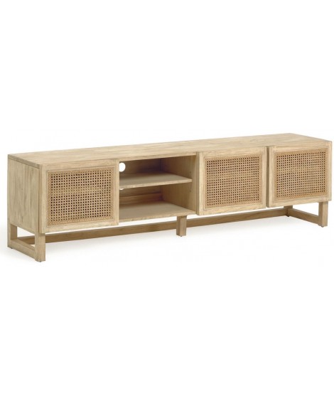 IVROSE mobile TV 180 cm in legno massello e ante in rattan stile rustico  coloniale