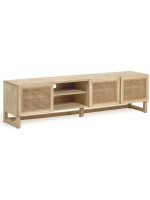 IVROSE TV cabinet 180 cm in solid wood and rustic colonial style rattan doors