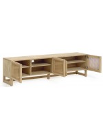 IVROSE mobile TV 180 cm in legno massello e ante in rattan stile rustico coloniale