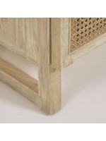 IVROSE Mueble TV 180 cm en madera maciza y puertas de ratán estilo colonial rústico