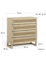 IVROSE 90x38 chest of drawers in solid wood and rustic colonial design rattan doors