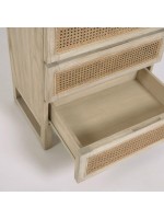 IVROSE cassettiera h 113 cm in legno massello e ante in rattan design rustico coloniale