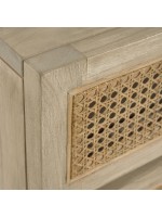 IVROSE chest of drawers in solid wood and rustic colonial design rattan doors