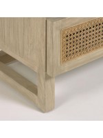 IVROSE cassettiera h 113 cm in legno massello e ante in rattan design rustico coloniale