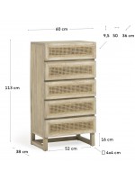IVROSE chest of drawers in solid wood and rustic colonial design rattan doors