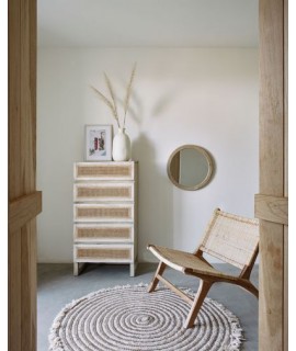 IVROSE cassettiera h 113 cm in legno massello e ante in rattan design rustico coloniale