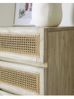 IVROSE cassettiera h 113 cm in legno massello e ante in rattan design rustico coloniale