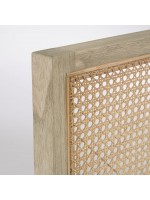 IVROSE 163x65 Doppelbett Kopfteil aus Massivholz und Rattan im rustikalen Kolonialstil