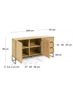 TANA  in natural oak wood sideboard 2 doors and 3 drawers design living