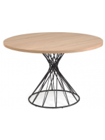 DENDERA mesa de 120 cm de diámetro con sobre de madera y base de metal negro