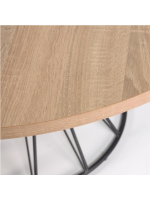 DENDERA mesa de 120 cm de diámetro con sobre de madera y base de metal negro