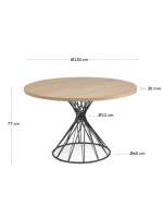 DENDERA diam 120 cm table with wooden top and black metal base
