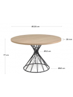 DENDERA table diam 120 cm avec plateau en bois et piètement en métal noir