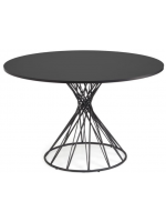 REBELEY mesa de 120 cm de diámetro con sobre de madera y base de metal negro
