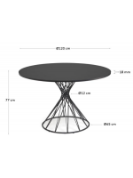 REBELEY mesa de 120 cm de diámetro con sobre de madera y base de metal negro
