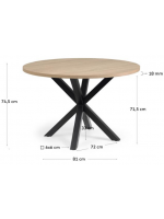 ESNA tavolo diam 120 cm piano in legno e base in metallo nero design
