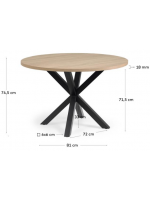 ESNA Table diam 120 cm plateau bois et piètement métal noir design