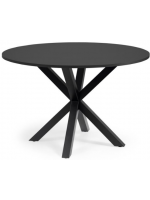 NEVER Table de 120 cm de diamètre avec plateau noir et piètement en métal noir